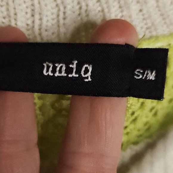 Uniq Lime Green White Open Knit Cropped Sweater Small - Picture 4 of 6